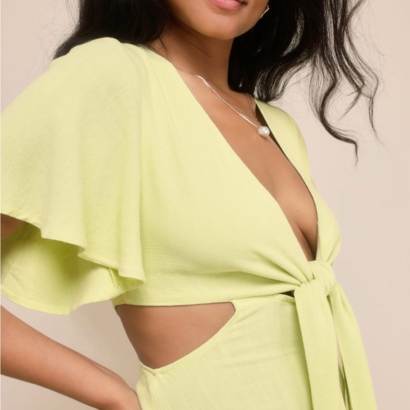 Lulus Summer Journey Light Green Tie-Front Cutout Midi Dress - Picture 3 of 4